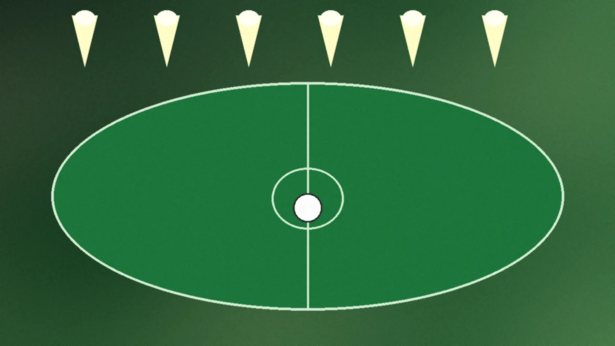 Abstract stadium lights over a pitch oval